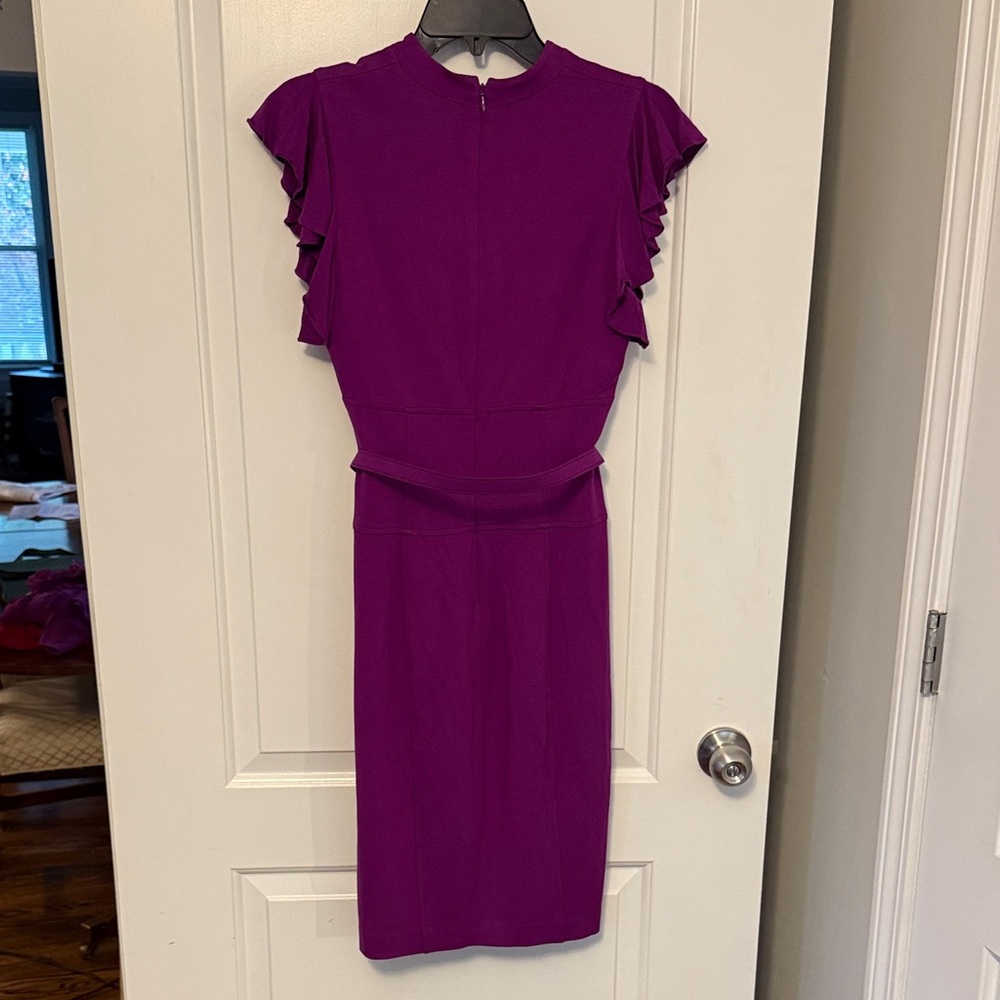 Cache Vibrant Purple Wiggle Dress with Ruffle Sleeves - Picture 7 of 7